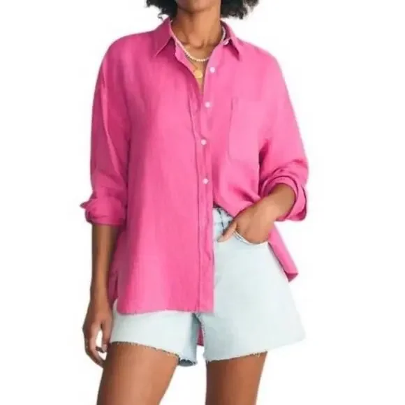 Faherty Laguna Linen Relaxed Shirt in Cone Flower - Picture 2 of 13